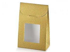 Sacchetto pelle oro con finestra mm.170x70x235 pz.10