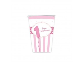 Bicchieri di carta pz.8 cc.200  primo compleanno rosa
