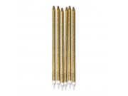 Candeline matita pz.12 glitter oro cm.15 + supporto