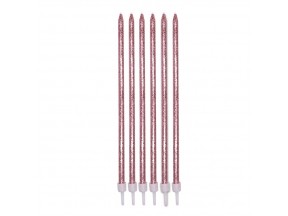 Candeline matita pz.12 glitter rosa gold cm.15+ supporto